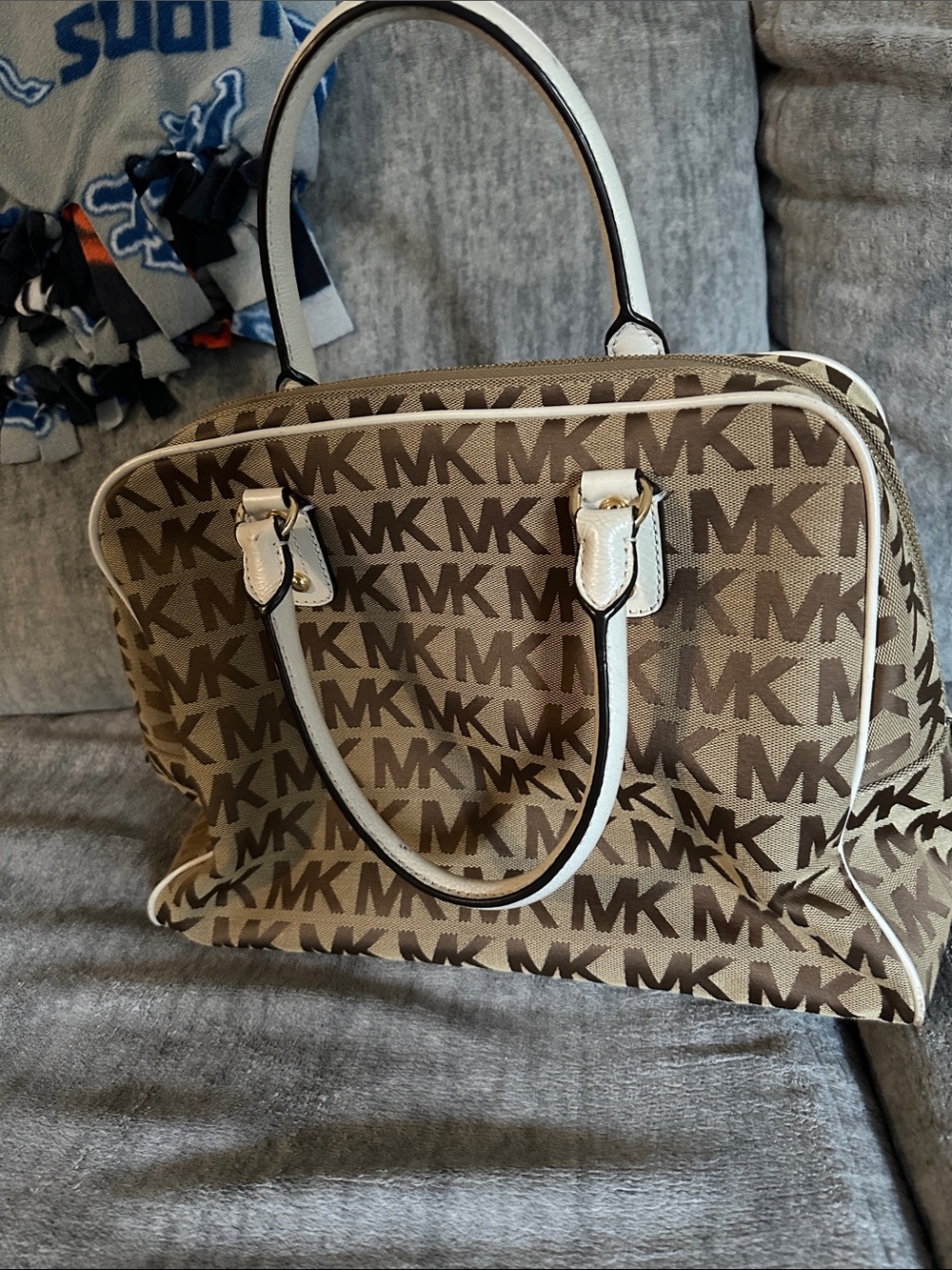 Michael Kors Brown & White MK Logo Satchel